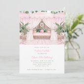 Roze en witte pool Cabana | Pool Party Invitation Kaart (Staand voorkant)