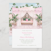 Roze en witte pool Cabana | Pool Party Invitation Kaart (Voorkant / Achterkant)
