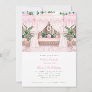 Roze en witte pool Cabana | Pool Party Invitation Kaart