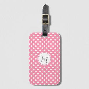 Roze en witte pooldots bagagelabel