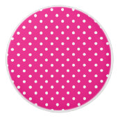 Roze en witte pooldots keramische knop (Voorkant)