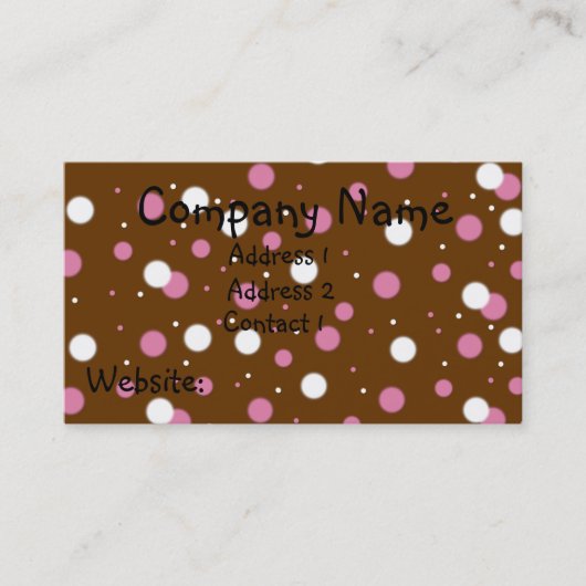 Roze en witte pooldots op bruine Visitekaartjes (Voorkant)