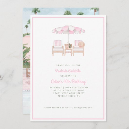 Roze en witte poolparaplu | Pool Party I Kaart (Voorkant / Achterkant)