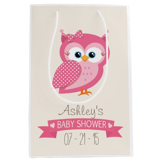 Roze en witte poolwand Baby shower Medium Cadeauzakje (Voorkant)