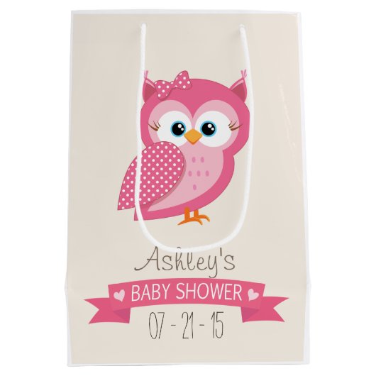 Roze en witte poolwand Baby shower Medium Cadeauzakje (Achterkant)