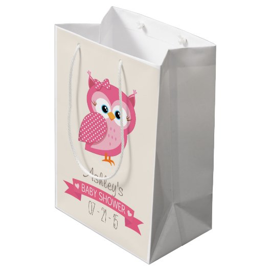 Roze en witte poolwand Baby shower Medium Cadeauzakje (Achterkant Gekanteld)