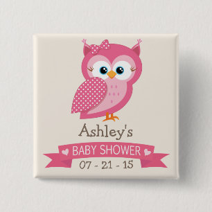 Roze en witte poolwand Baby shower Vierkante Button 5,1 Cm