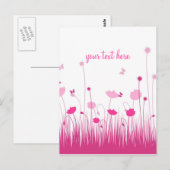 Roze en Witte Poppies Meadow Script Briefkaart (Voorkant / Achterkant)
