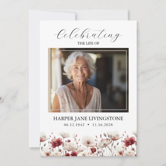 Roze en Witte Poppy begrafenisprogramma Kaart (Voorkant)