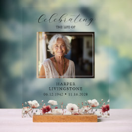 Roze en Witte Poppy Photo Memorial 11x14 Acryl Bord