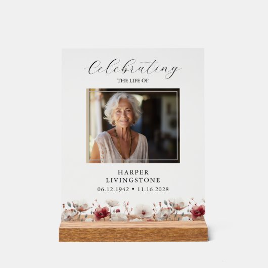 Roze en Witte Poppy Photo Memorial 8x10 Acryl Bord (Voorkant)