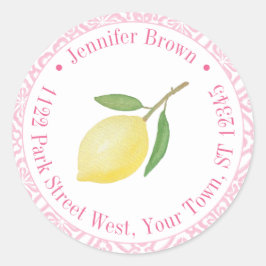 Roze en witte Positano citroen retouradres  Ronde Sticker