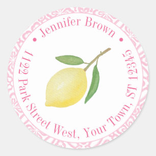 Roze en witte Positano citroen retouradres Ronde Sticker
