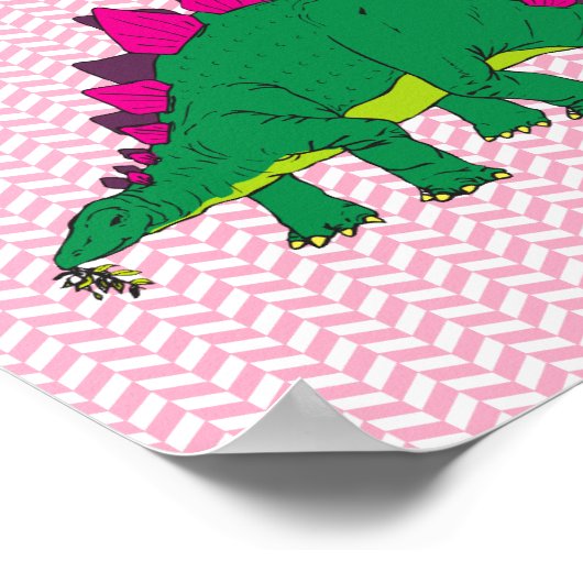 Roze en witte Poster van Herringbone Stegosaurus (Hoek)