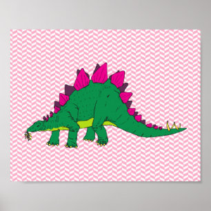 Roze en witte Poster van Herringbone Stegosaurus