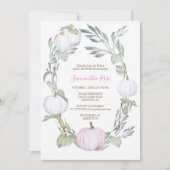 Roze en WITTE PUMPKIN Greenery Baby shower Uitnodi Kaart (Voorkant)