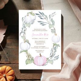 Roze en WITTE PUMPKIN Greenery Baby shower Uitnodi Kaart