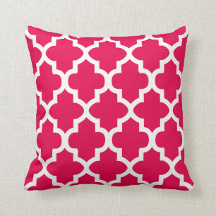 Roze en witte Quatrefoil Patroon   DIY-kleur Kussen