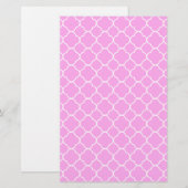 Roze en witte quatrefoliepatroon briefpapier (Voorkant / Achterkant)