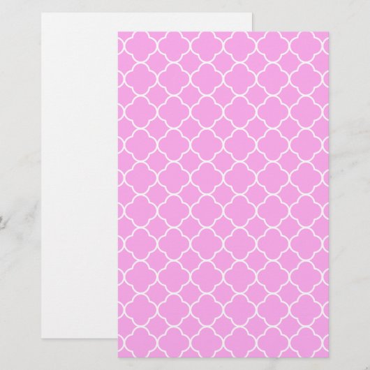 Roze en witte quatrefoliepatroon briefpapier (Voorkant / Achterkant)