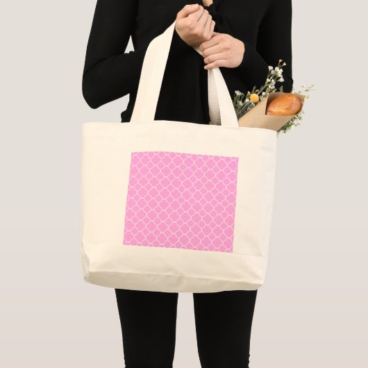 Roze en witte quatrefoliepatroon grote tote bag (Voorkant (product))