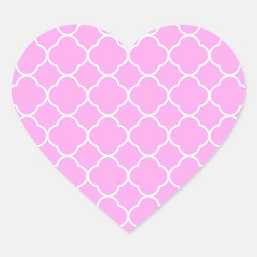 Roze en witte quatrefoliepatroon hart sticker (Voorkant)