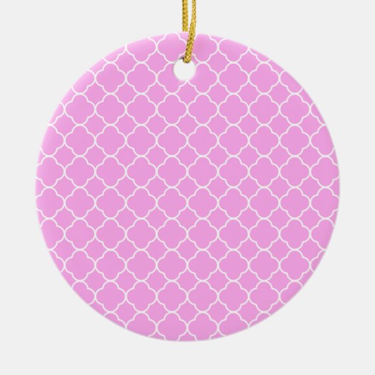 Roze en witte quatrefoliepatroon keramisch ornament (Voorkant)