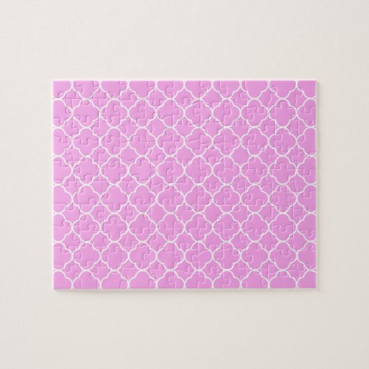Roze en witte quatrefoliepatroon legpuzzel (Horizontaal)
