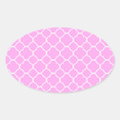 Roze en witte quatrefoliepatroon ovale sticker (Voorkant)