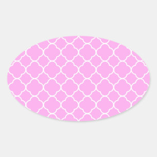 Roze en witte quatrefoliepatroon ovale sticker