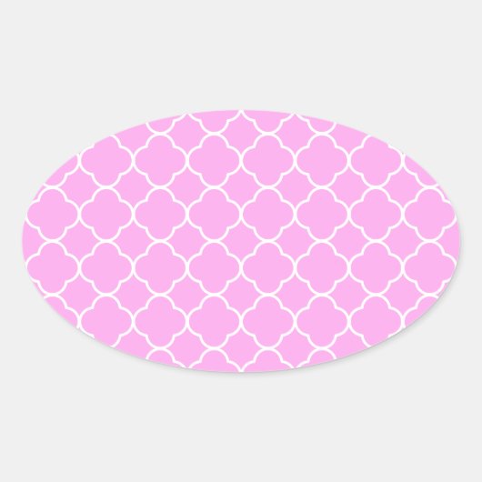 Roze en witte quatrefoliepatroon ovale sticker (Voorkant)