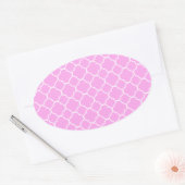 Roze en witte quatrefoliepatroon ovale sticker (Envelop)
