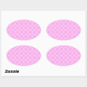 Roze en witte quatrefoliepatroon ovale sticker (Vel)