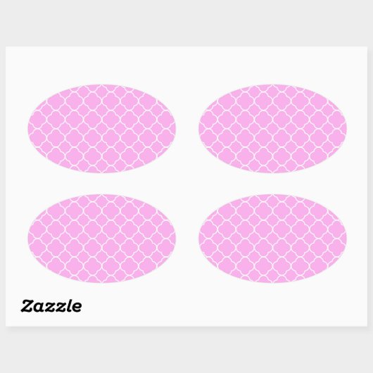 Roze en witte quatrefoliepatroon ovale sticker (Vel)
