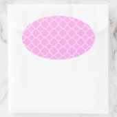 Roze en witte quatrefoliepatroon ovale sticker (Tas)
