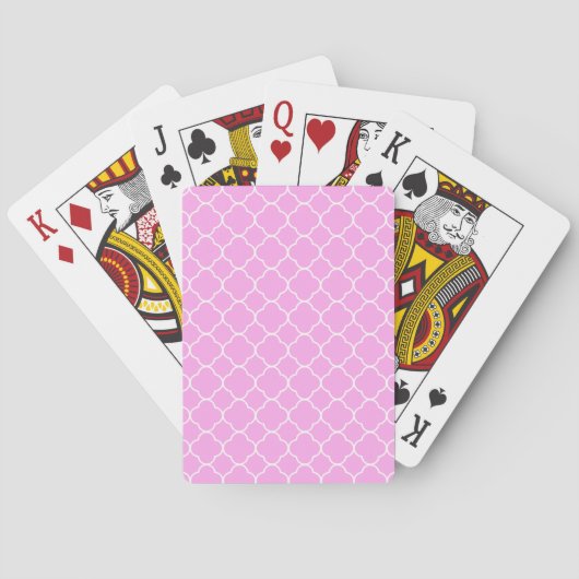 Roze en witte quatrefoliepatroon pokerkaarten (Achterkant)