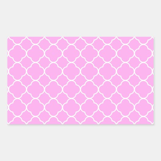 Roze en witte quatrefoliepatroon rechthoekige sticker (Voorkant)