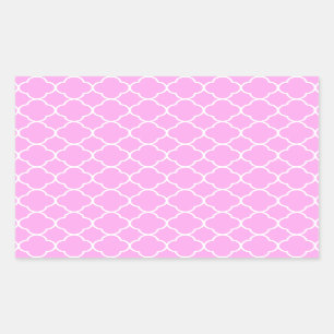 Roze en witte quatrefoliepatroon rechthoekige sticker