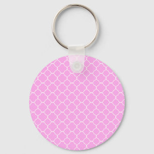 Roze en witte quatrefoliepatroon sleutelhanger