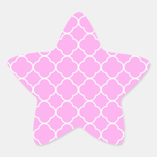 Roze en witte quatrefoliepatroon ster sticker (Voorkant)