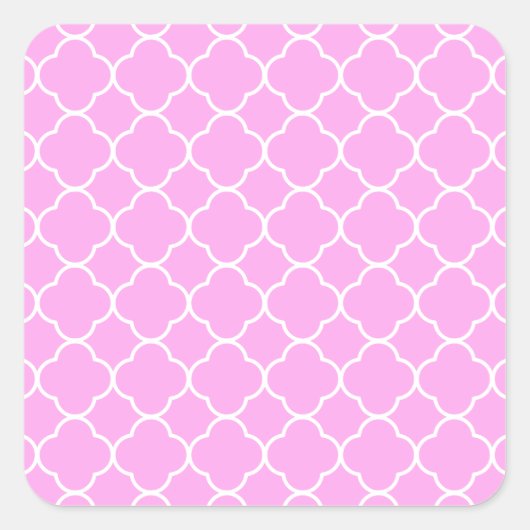 Roze en witte quatrefoliepatroon vierkante sticker (Voorkant)