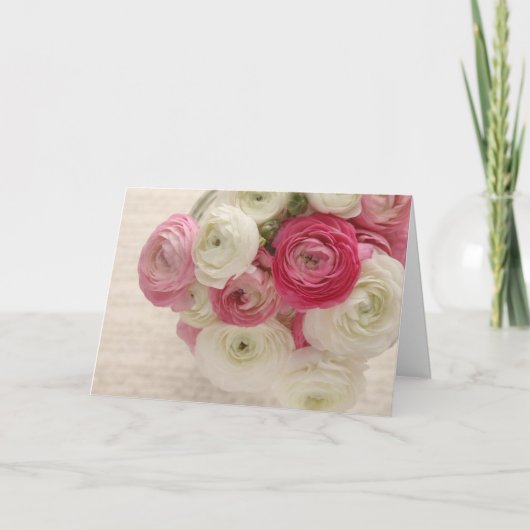 Roze en witte ranunculus op script wenskaart kaart (Voorkant)