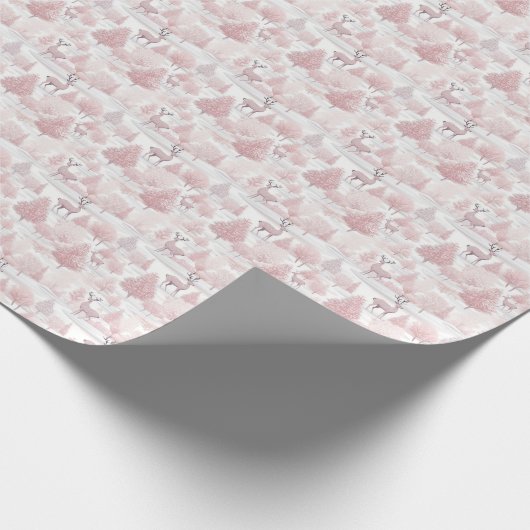 Roze en witte rendierbomen Kerstmis Cadeaupapier (Hoek)
