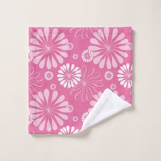 Roze en Witte Retro Bloemenprint Bad Handdoek (Wasdoekje)