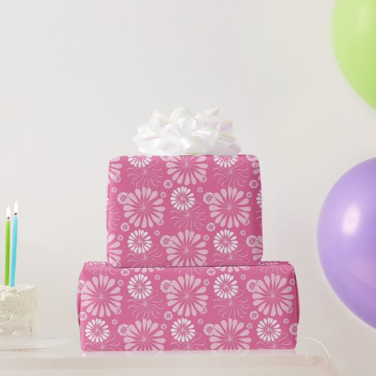 Roze en Witte Retro Bloemenprint Cadeaupapier (Feestgeschenken)