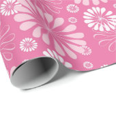 Roze en Witte Retro Bloemenprint Cadeaupapier (Rol Hoek)