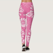 Roze en witte retro bloemenprint leggings (Achterkant)