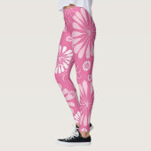 Roze en witte retro bloemenprint leggings (Links)