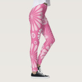 Roze en witte retro bloemenprint leggings (Rechts)