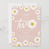 Roze en witte Retro Daisy 2e verjaardag Kaart (Voorkant)